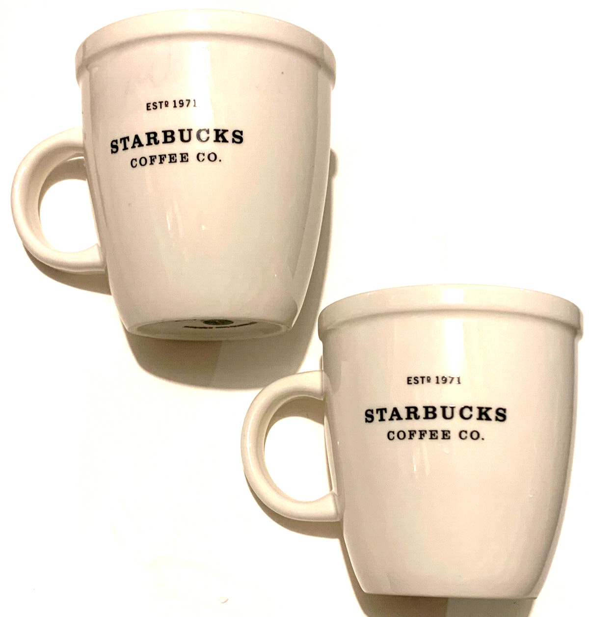 Pair of STARBUCKS ABBEY MUGS 2001 White Signature Barista Coffee Tea Mugs