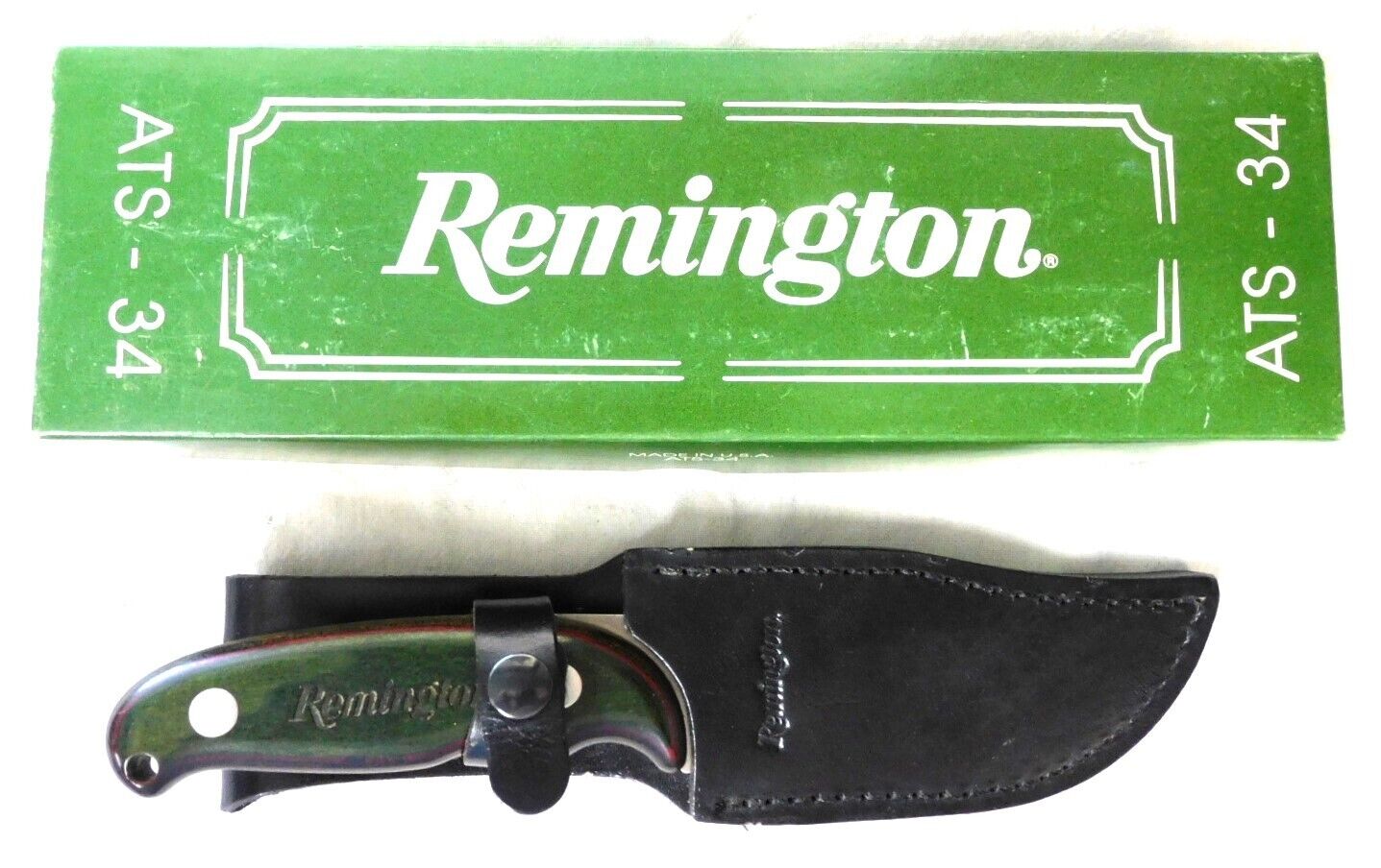 vInTaGe NOS REMINGTON ATS-34 KNIFE AND SHEATH - BOX & PAPERS - BG