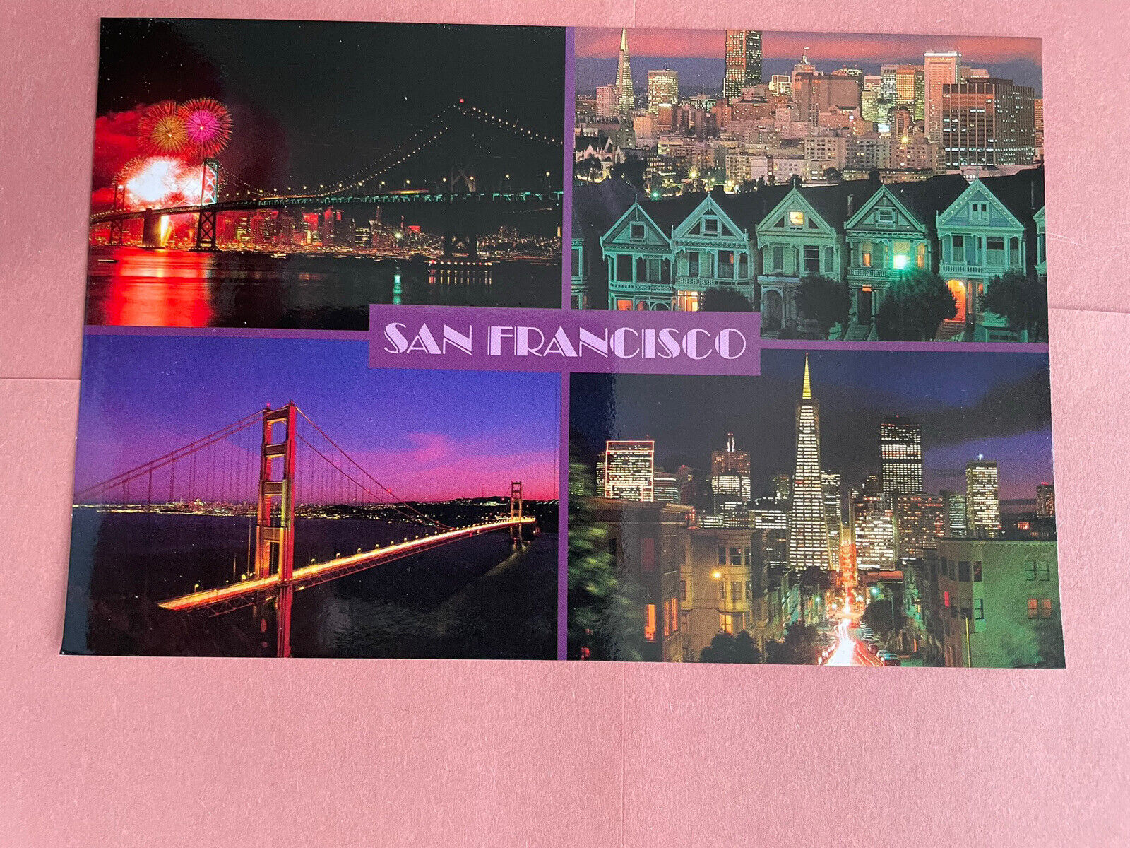 Postcard Highlights Of San Francisco California At Night