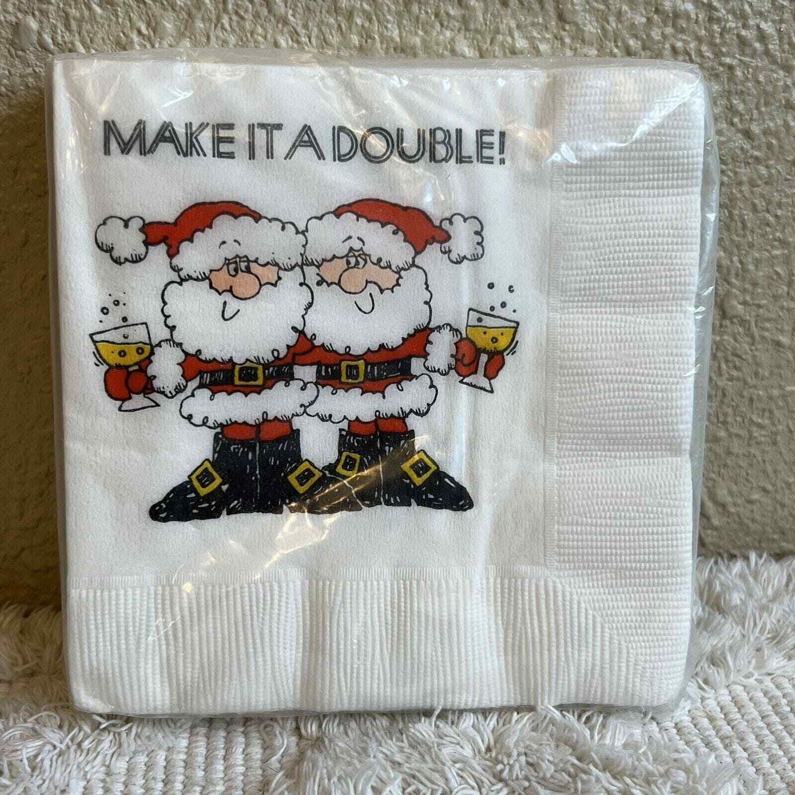 Vintage Christmas Make It A Double Santa Claus Napkins Beverage Package of 15