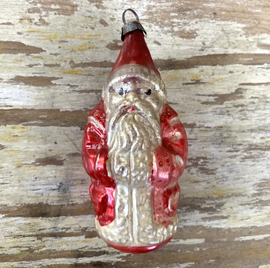 Antique vintage mercury blown glass figural Christmas ornament Santa Claus