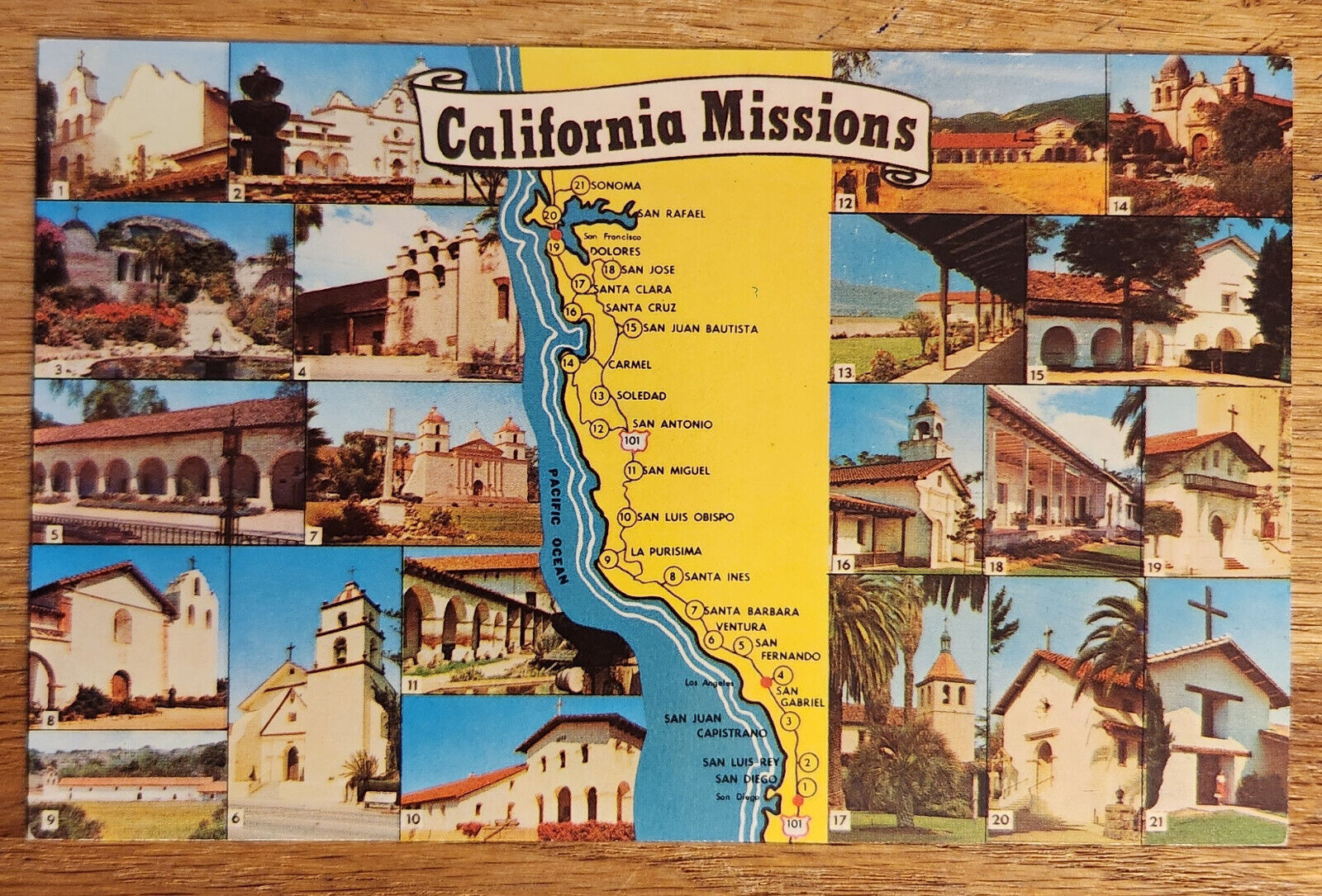 California Missions El Camino Real CA Postcard 1970s Hurber Lowman Unused