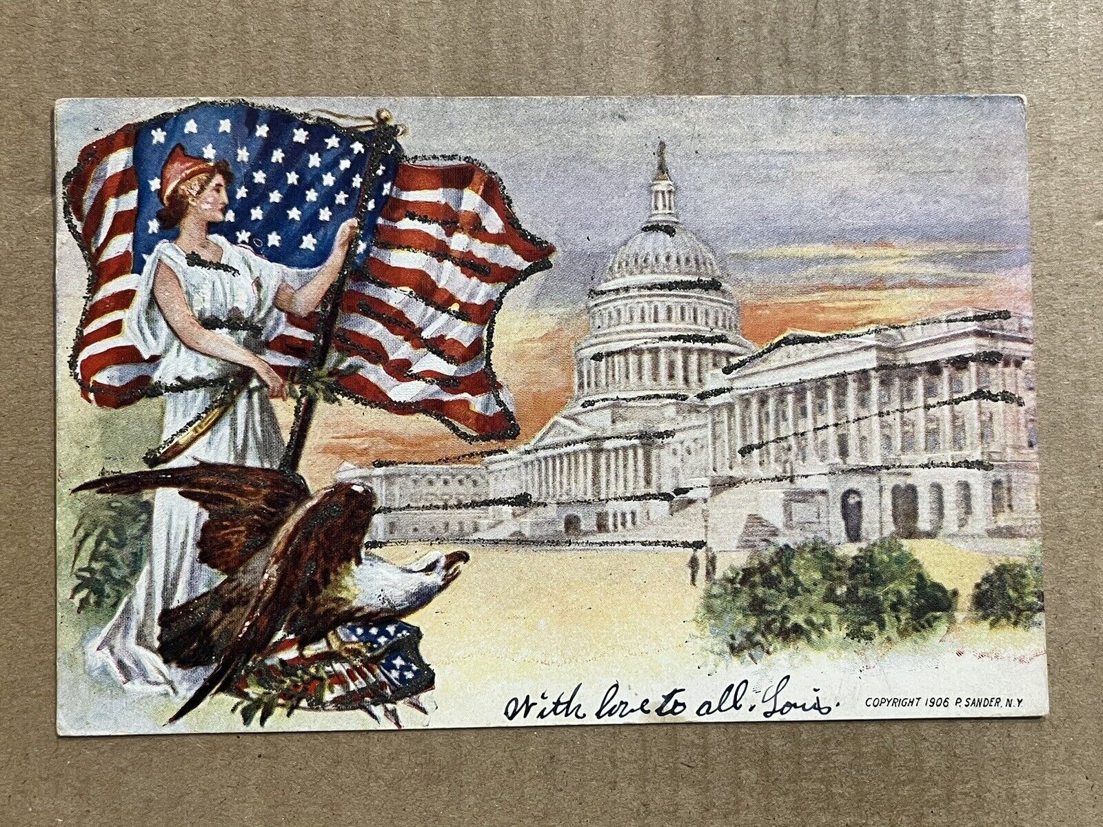 Postcard Washington DC US Capitol Building Lady Liberty Eagle Flag Patriotic UDB
