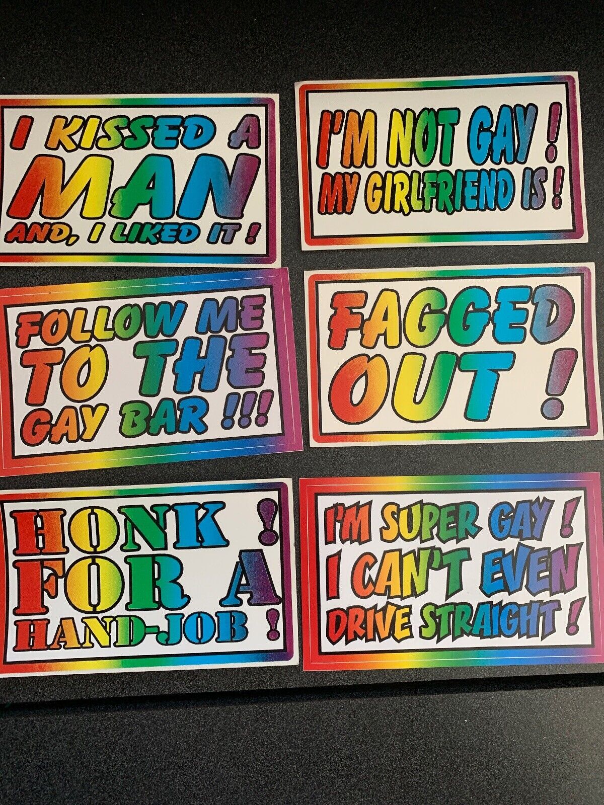 6 Piece Gay Prank Joke Bumper Stickers Decals  3x5” Kit Rainbow Free Gift New
