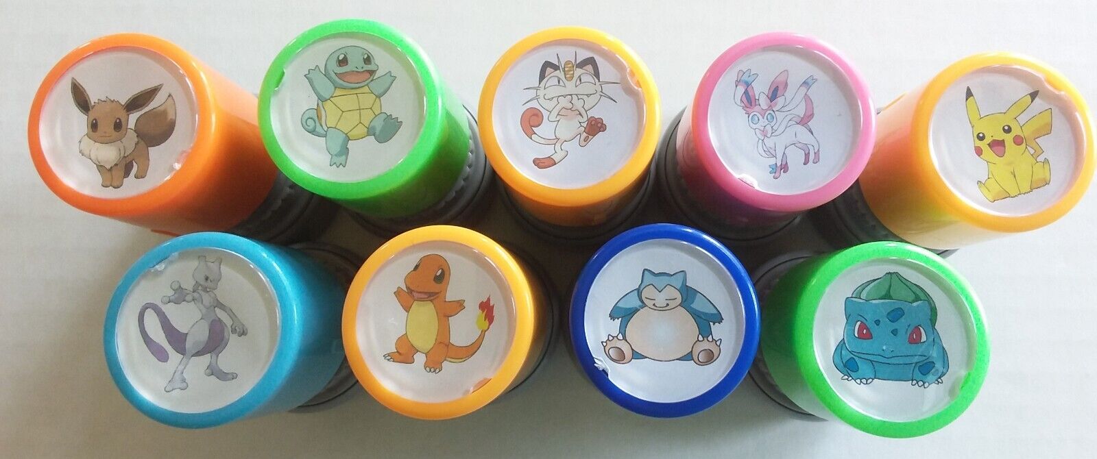 Pokemon ink stamps set of 9 Eevee Sylveon Snorlax Mewtwo Meowth self ink red 2cm