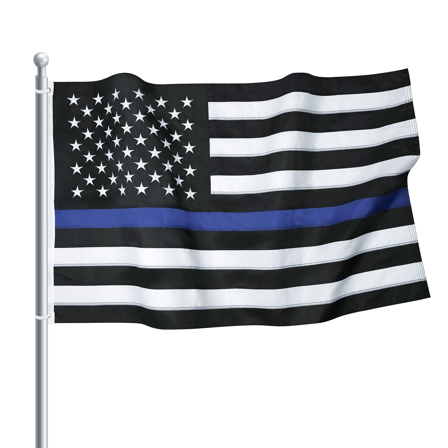 Thin Blue Line American Flag Police With Embroidered Stars and Sewn Stripes 3x5