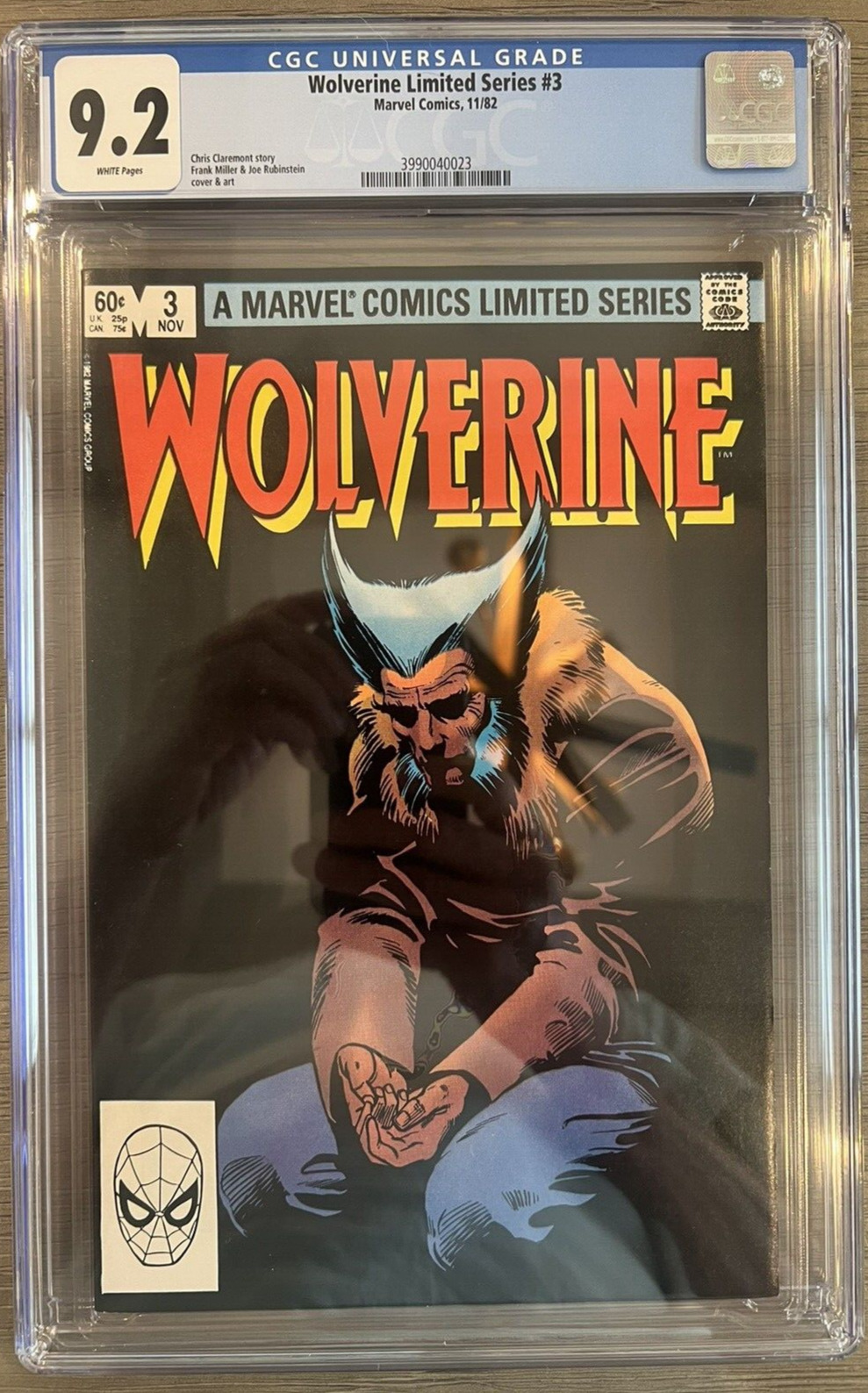 Wolverine Limited Series #3 (1982) CGC 9.2 White Pages-Frank Miller