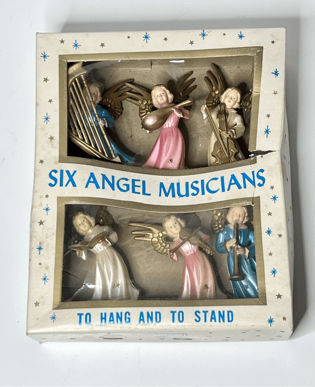 Vintage ARA Plastics Six Angel Musicians Hand Decorated Original Box Hong Kong