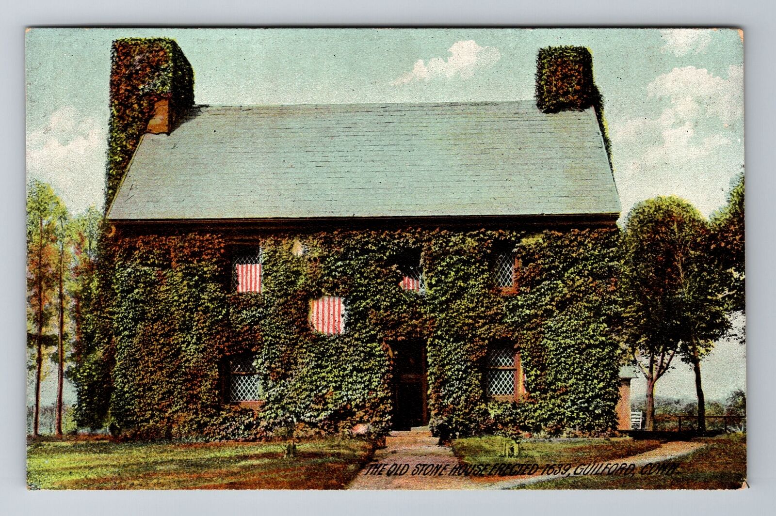 Guilford CT-Connecticut, The Old Stone House, Antique Vintage Souvenir Postcard