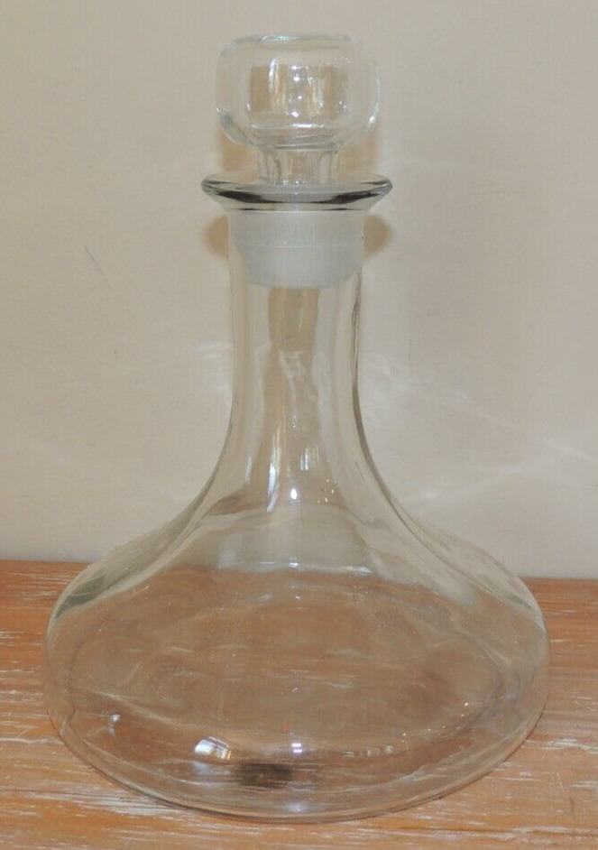 STUNNING NOS NEW VINTAGE CLEAR GLASS Decanter BLOWN Glass With Stopper WINE
