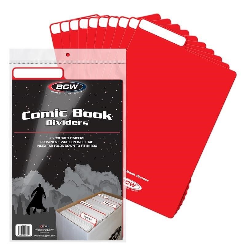 25 BCW Red Comic Book Plastic Dividers With Folding Write On Tab 