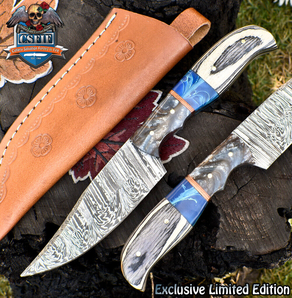 CSFIF Handmade Hand Forged Skinner Knife Twist Damascus Mixed Material Survival