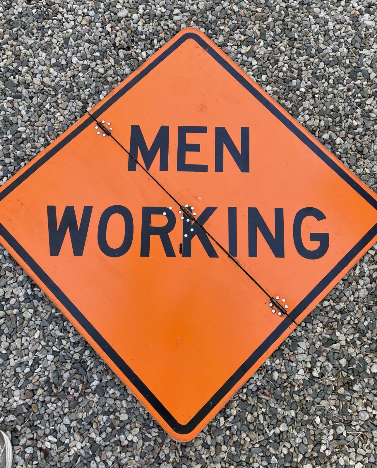 Men Working Road Construction Sign – Orange - 36” x 36” – Vintage Original