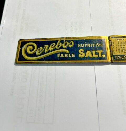 RARE 1905 Cerebos Salt Metal Folding Compact Ruler & Calendar Advertising 12\