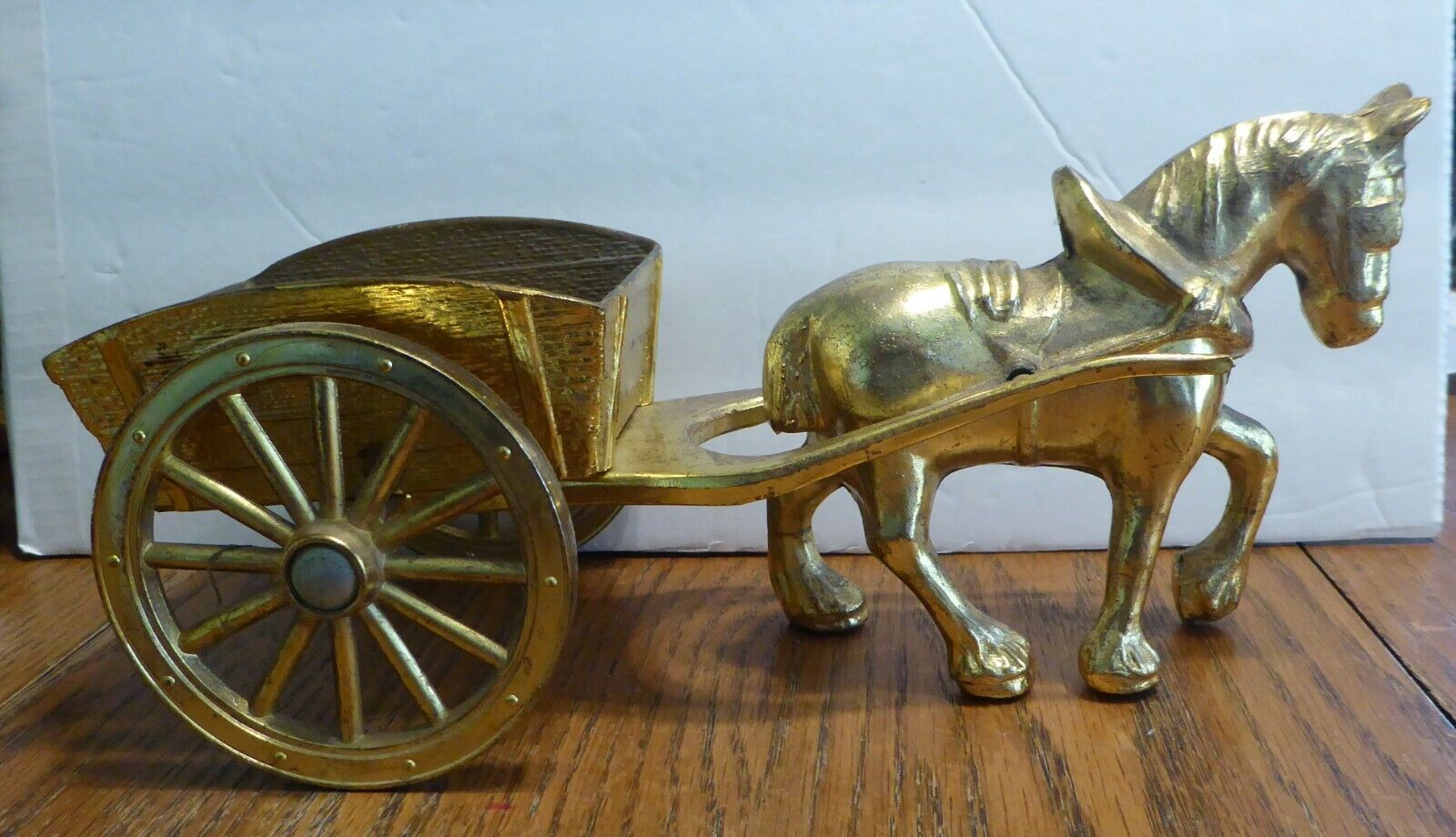 VINTAGE SOLID VERY HEAVY BRASS SHIRE HORSE FIGURINE & CART