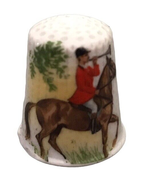 Vintage LIMOGES France Fox Hunting Sewing Thimble