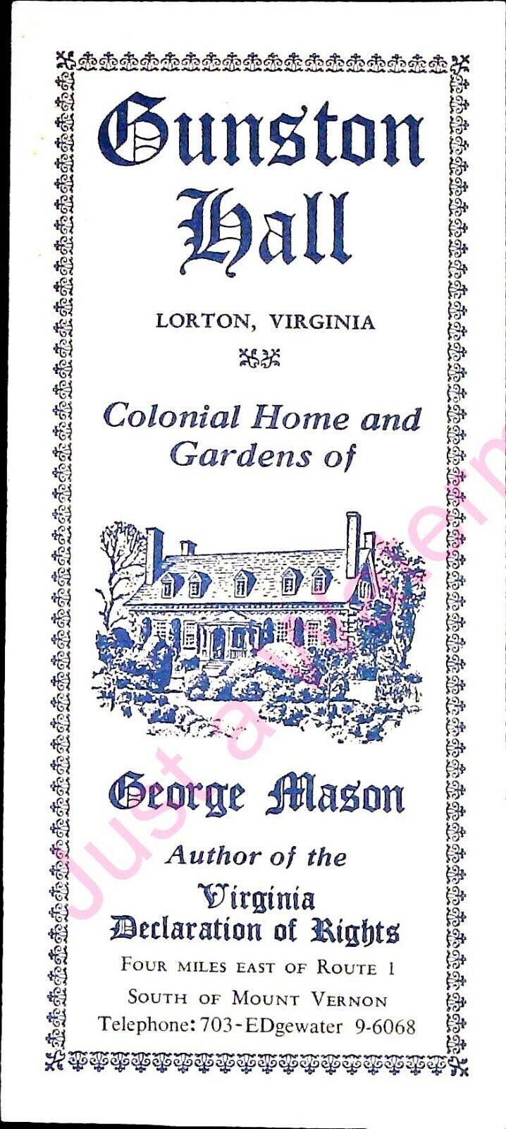 Vintage Travel Brochure Gunston Hall Lorton Virginia Colonial Home and Gardens