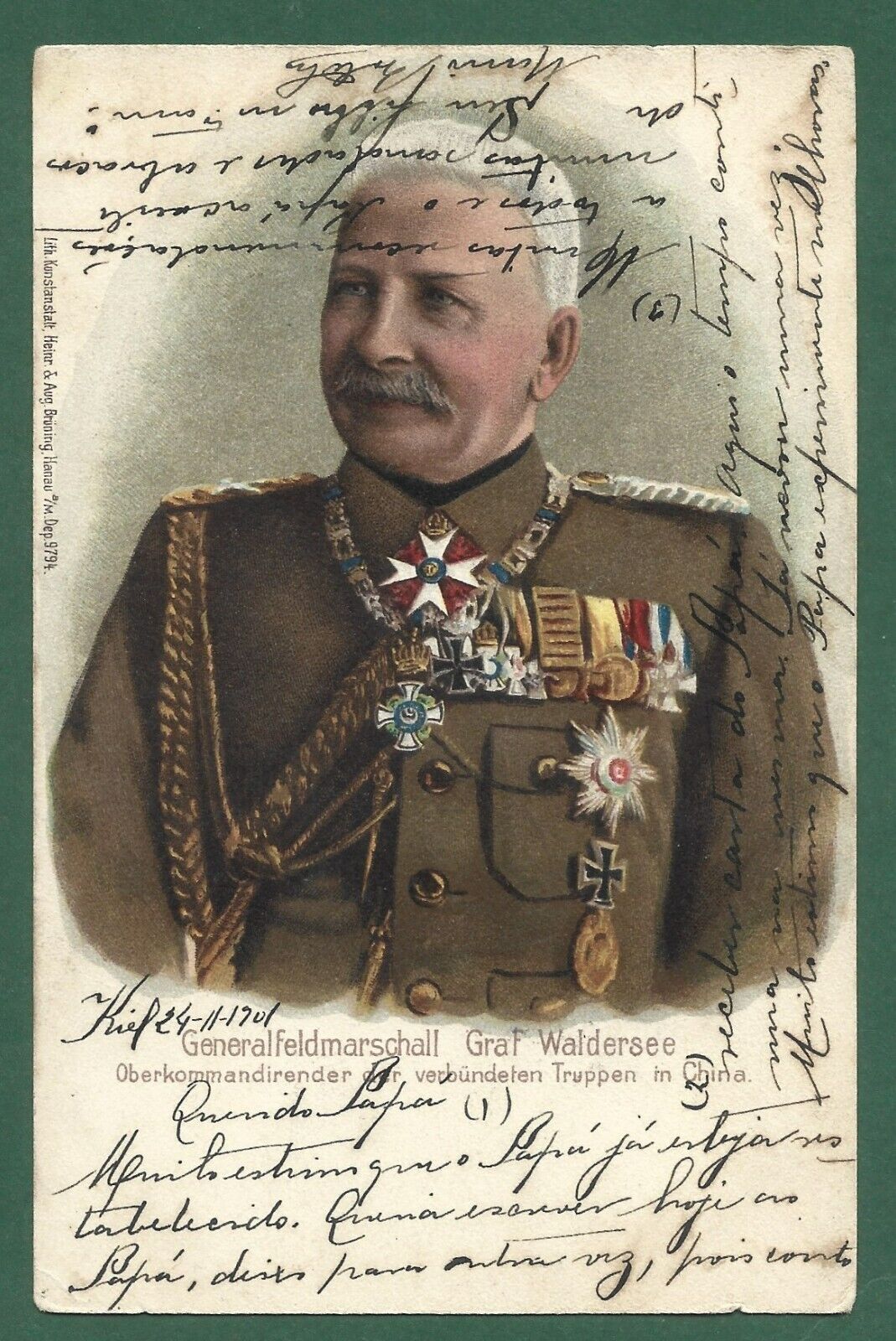 Prussian Field Marshal Graf Waldersee German Empire Litho Military History Rare