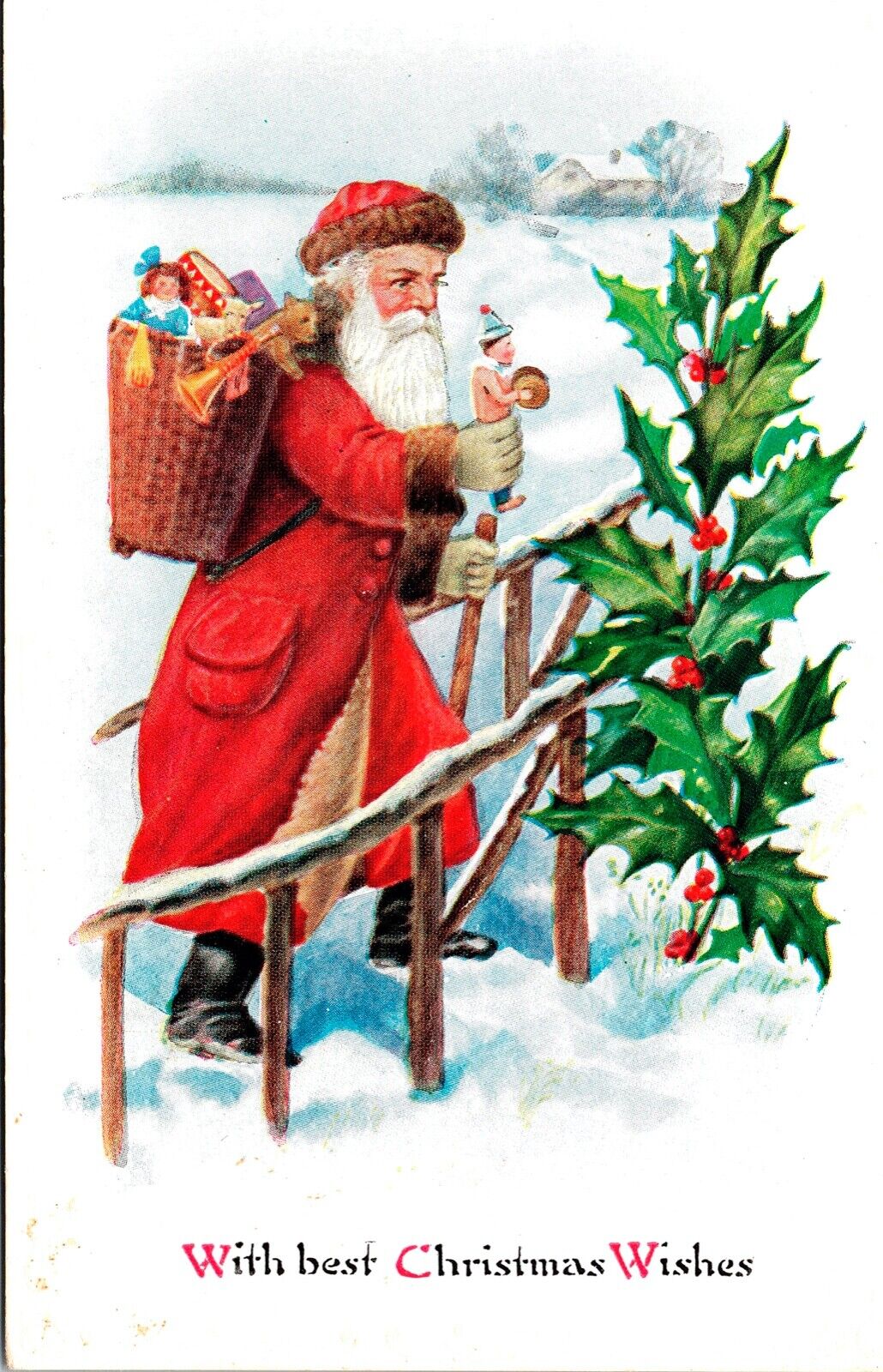 Vintage 1910\'s Santa Claus Delivering Toys Antique Christmas Postcard (UNPOSTED)