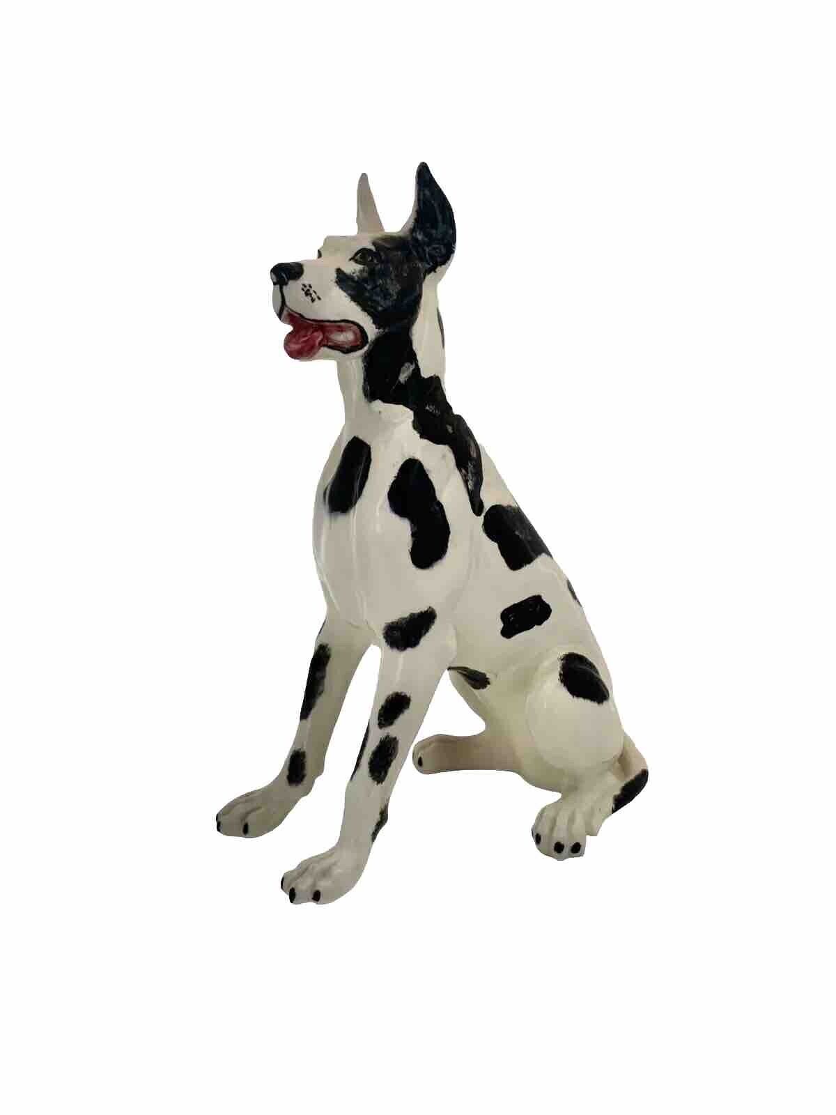 Dog Figurine Porcelain Great Dane Hand Painted Statue Signed Vintage Decor
