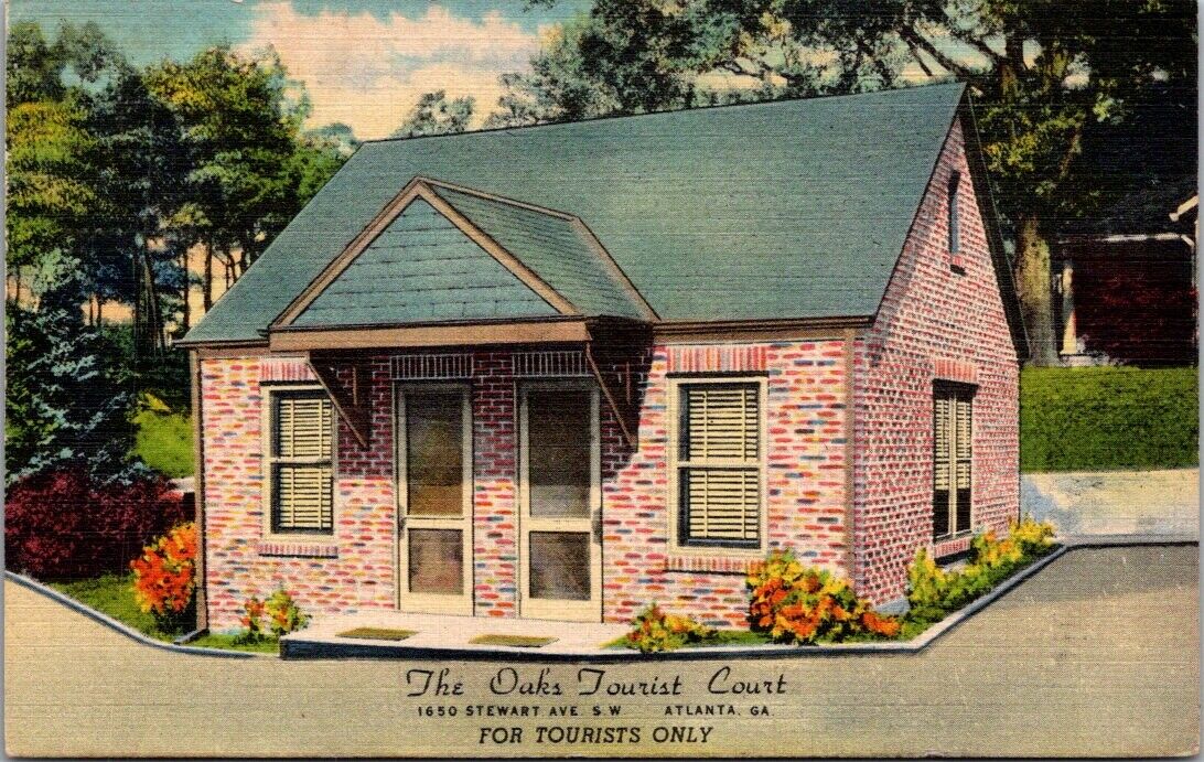 Linen Postcard The Oak\'s Tourist Court 1650 Stewart Ave SW  in Atlanta, Georgia