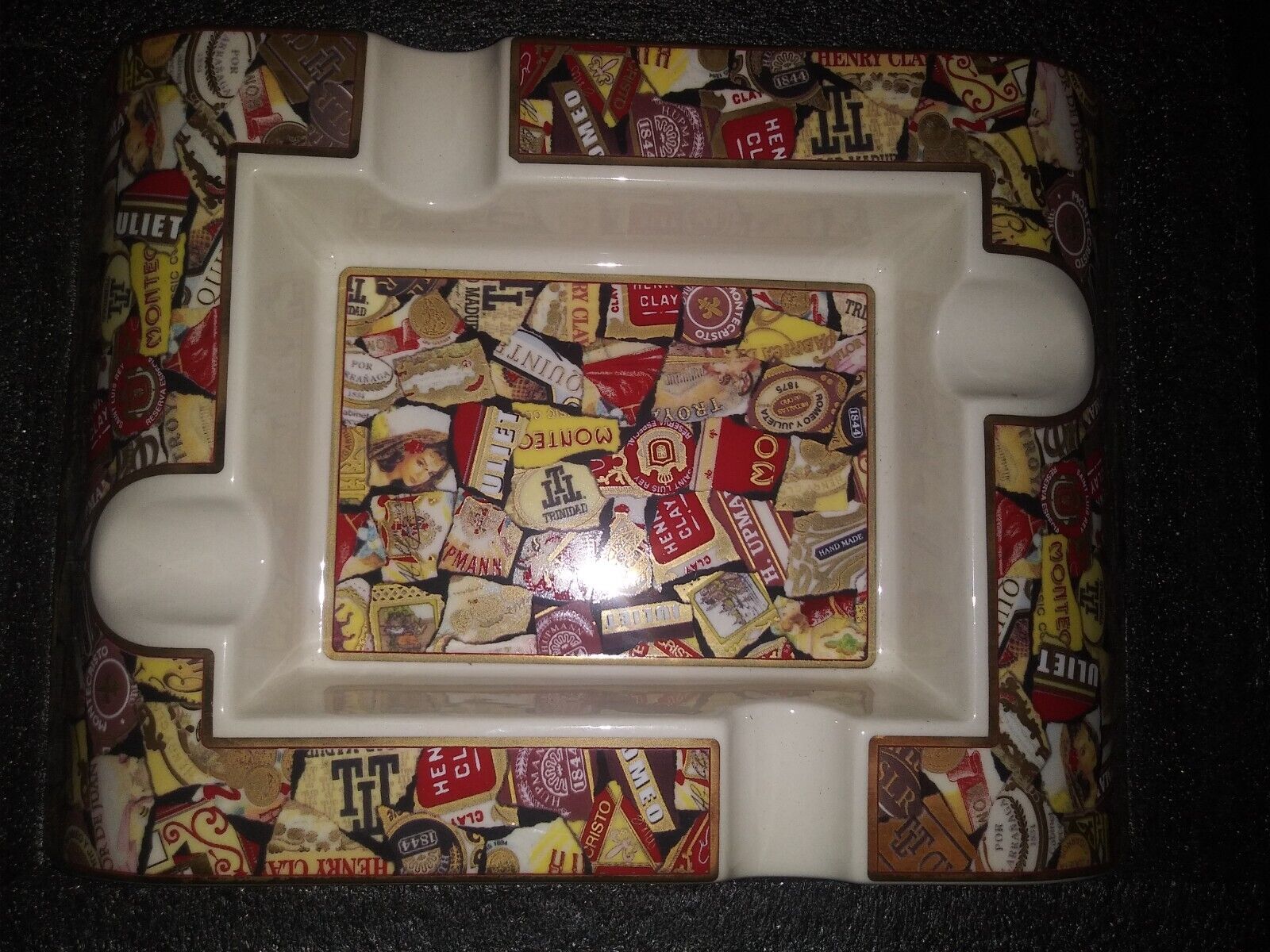 1960s cigar goldleaf ashtray with famous cigar brands on it