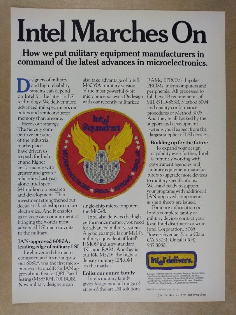1979 Intel LSI 8080A M8085A JAN-approved Military Products vintage print Ad