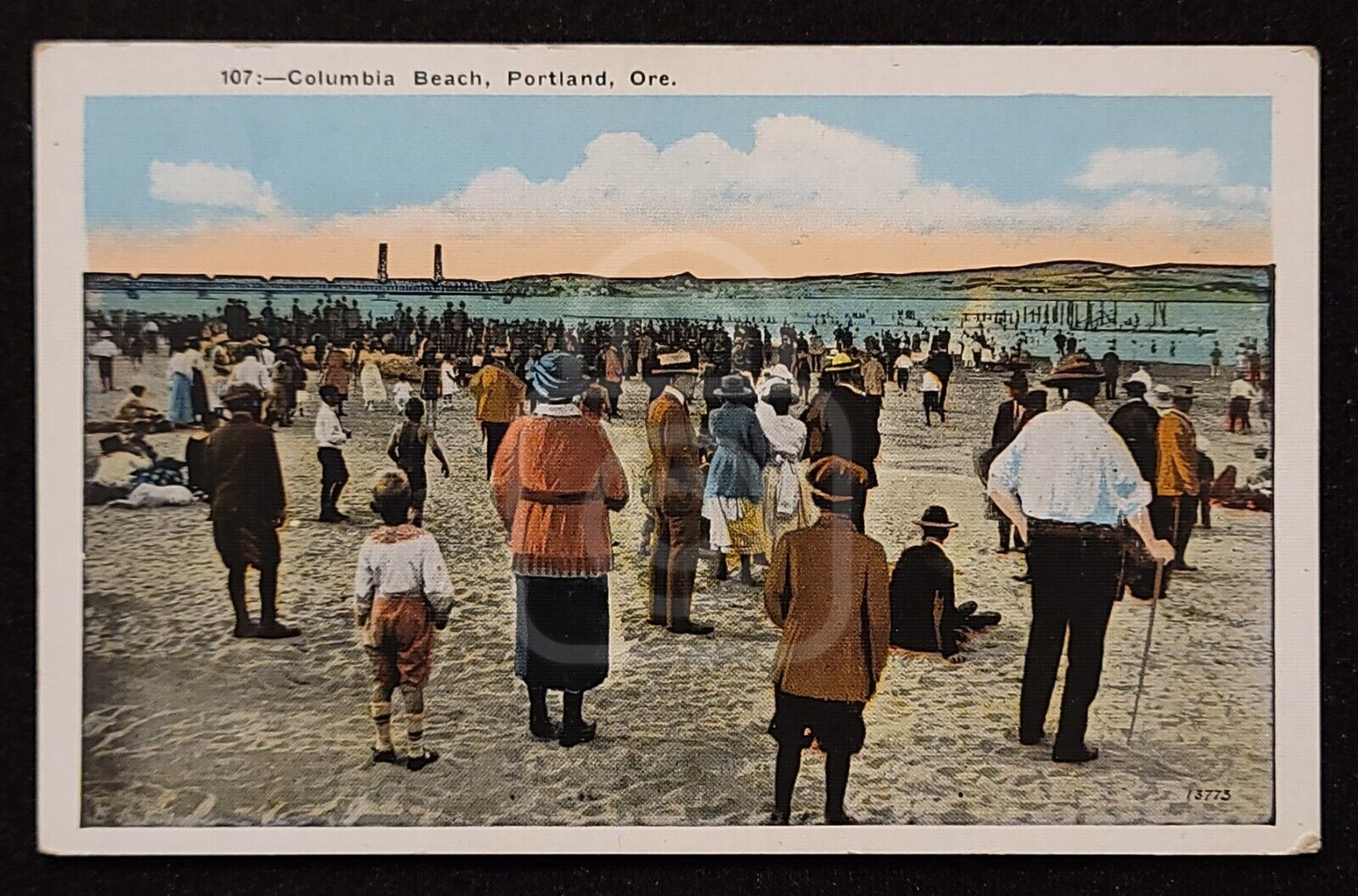 Rare Postcard of Crowd at Columbia Beach. Portland, Oregon. C 1910\'s 