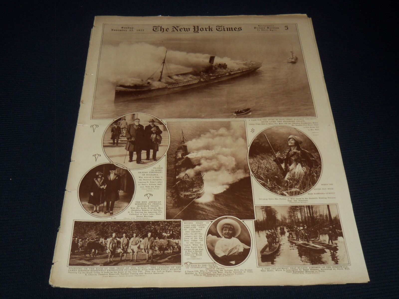 1925 NOVEMBER 22 NEW YORK TIMES PICTURE SECTION - STEAMSHIP LENAPE - NT 9495