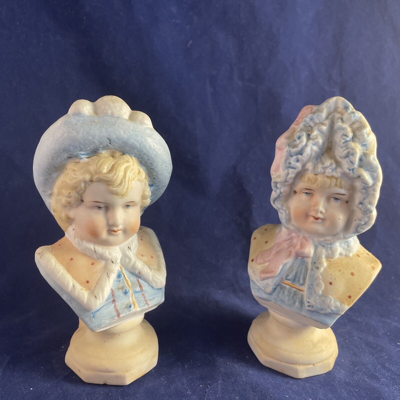 19TH C. HERTWIG & CO.GERMANY PORCELAIN HAND-PAINTED BOY & GIRL BUST FIGURINE SET
