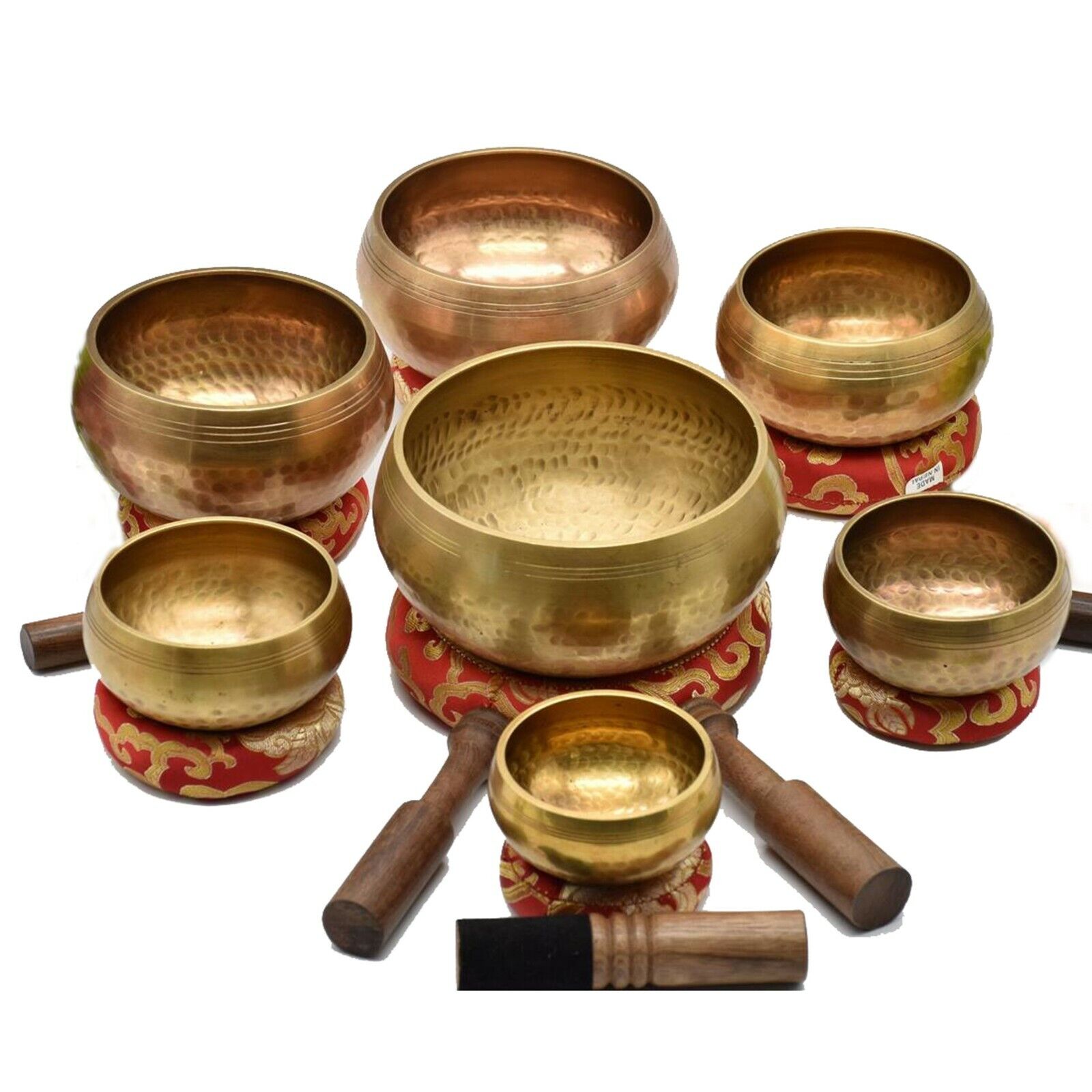 7 Pcs Set Handmade Hammered Singing Bowl Chakra Bronze Tibetan Healing Nepal