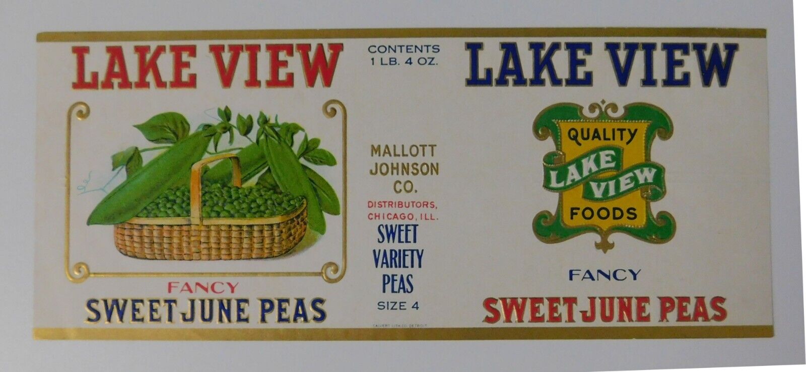 Vintage  Lake View Sweet June Peas  Can label, Chicago