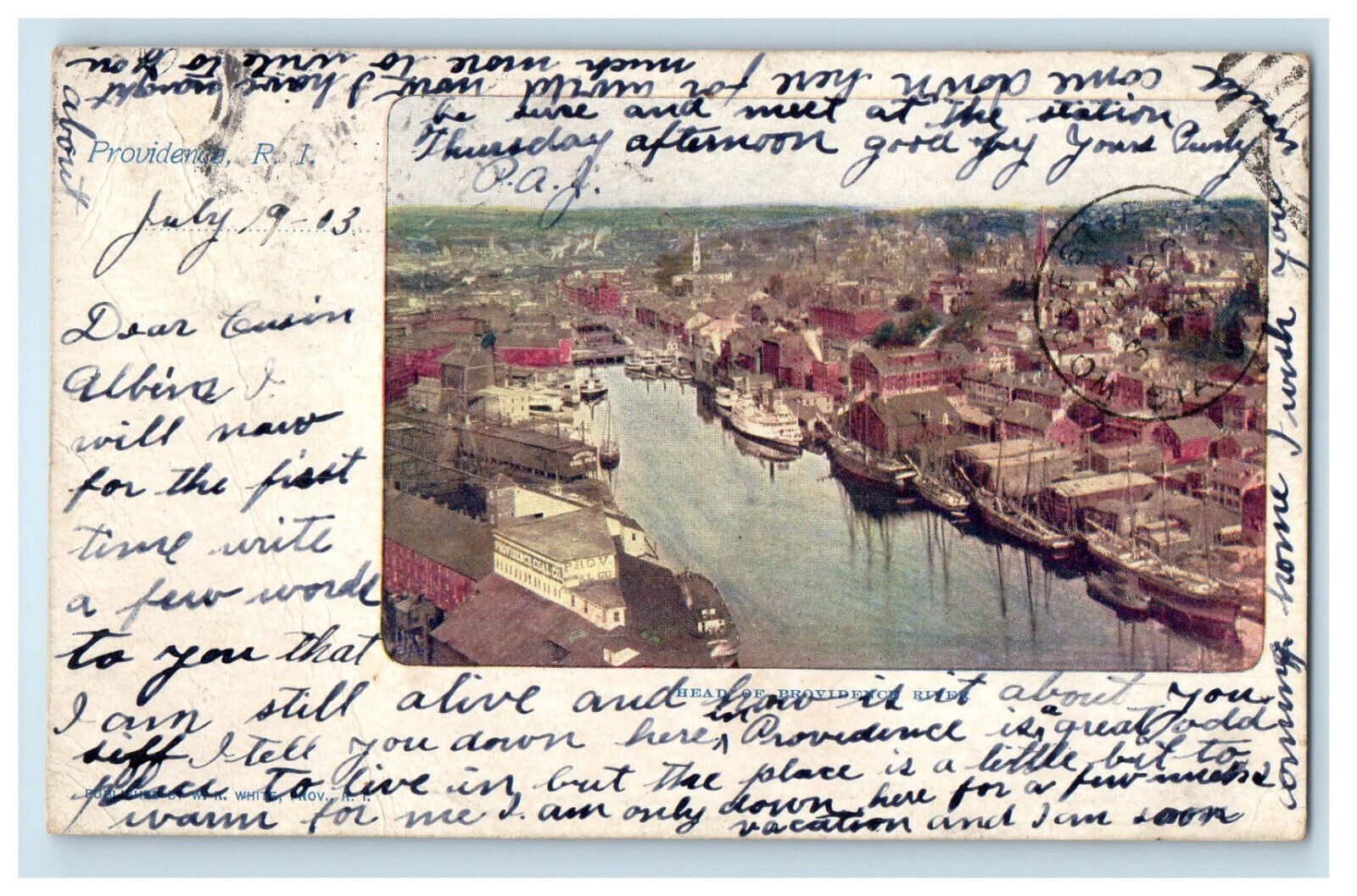 1903 Head of Providence River Providence Rhode Island RI W R White PMC Postcard