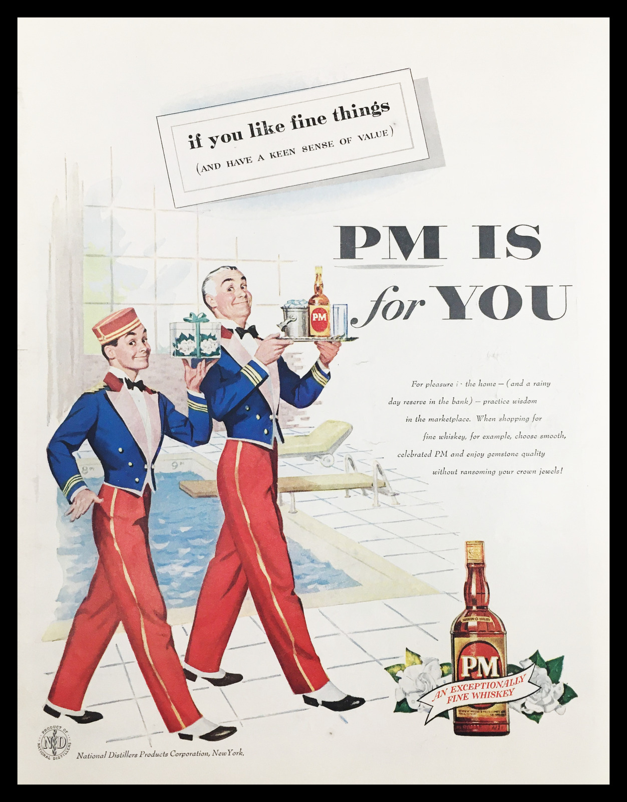 1955 PM Exceptionally Fine Whiskey Vintage Print Ad