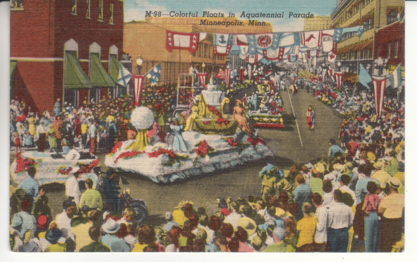 Minneapolis MN Minnesota - Aquatennial Parade - Linen Postcard - 1952