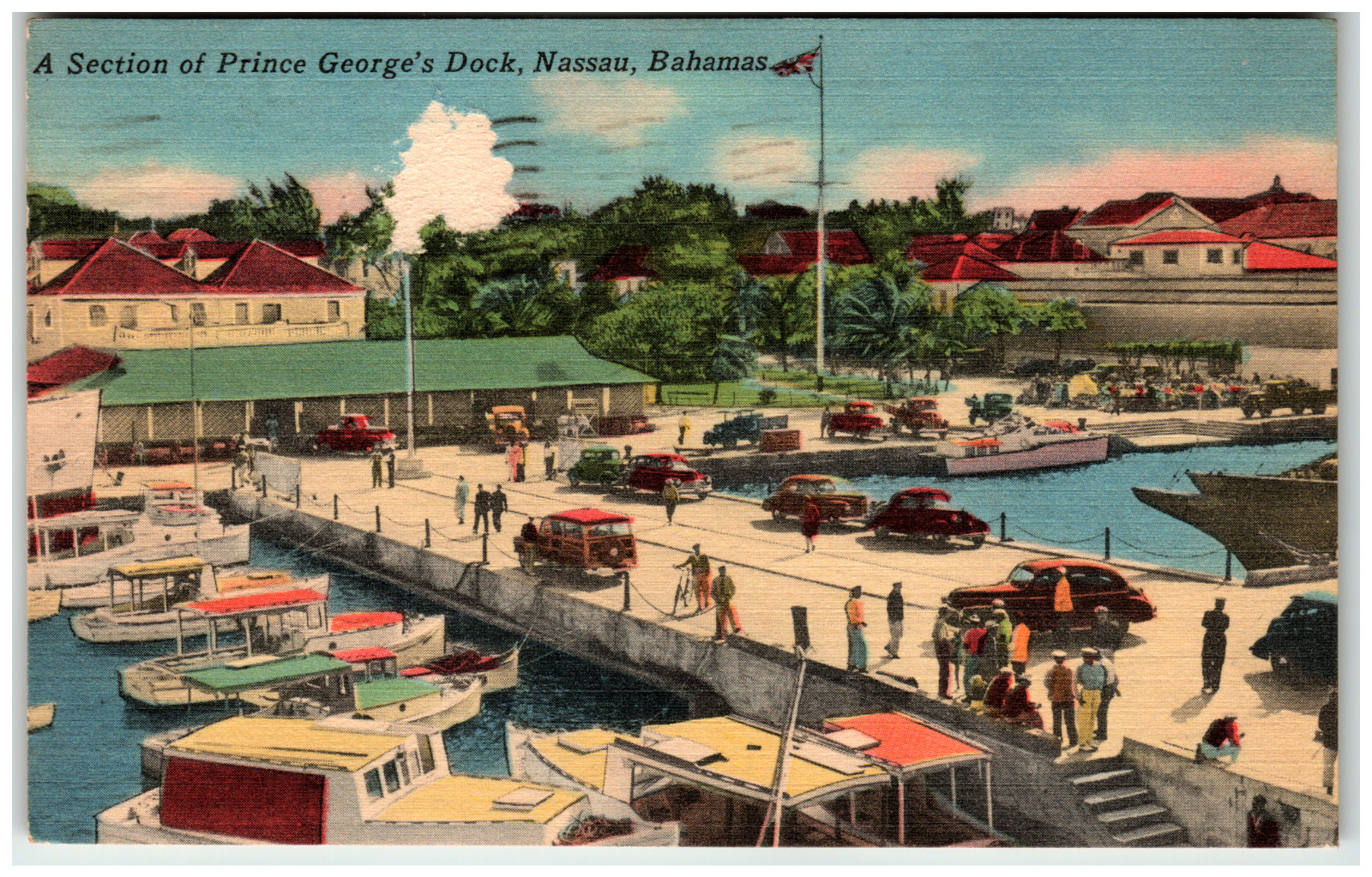 Postcard Linen Prince George\'s Dock Nassau, Bahamas