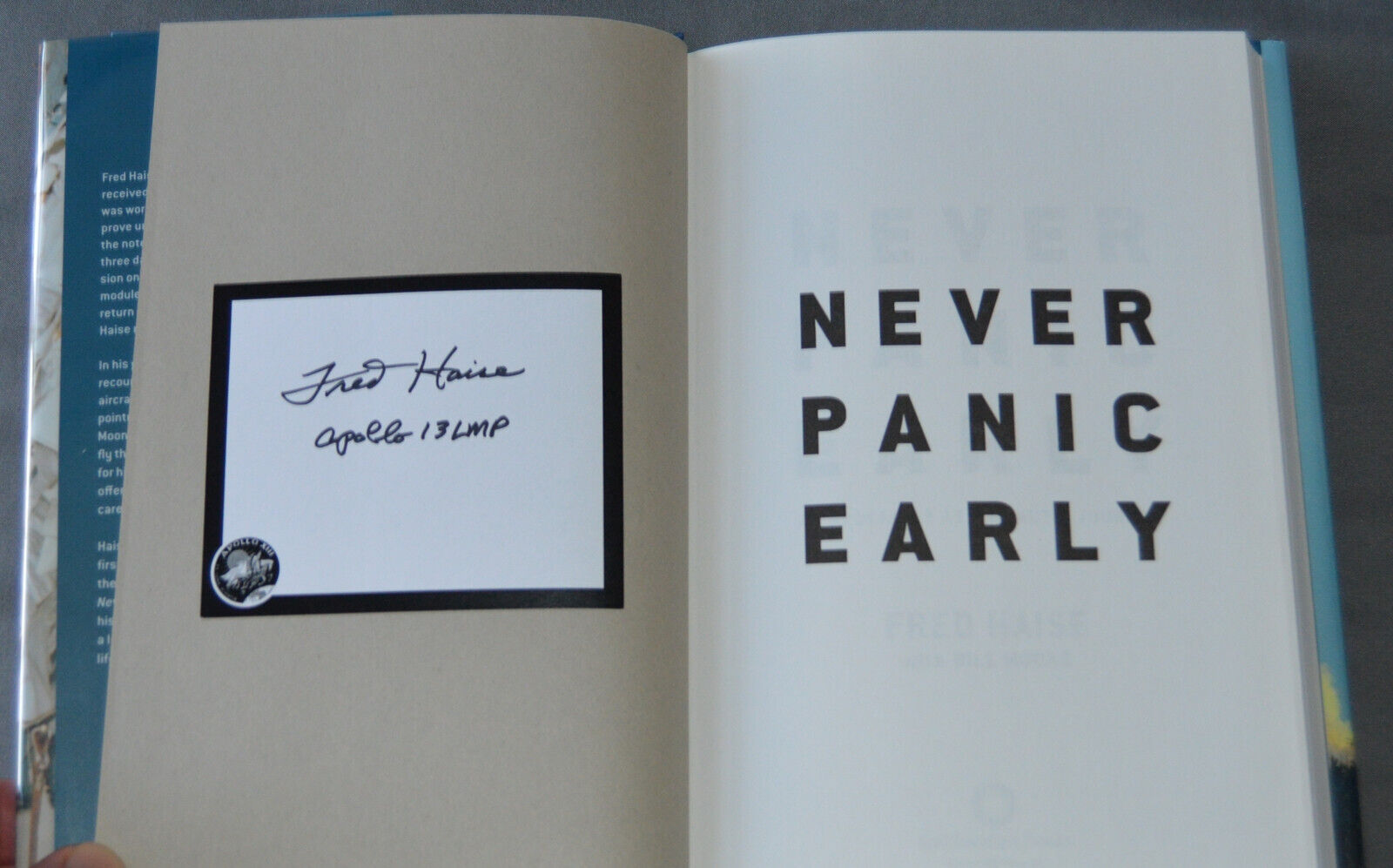 Fred Haise Signed Book Never Panic Early Apollo 13 Astronaut Autograph NASA Moon