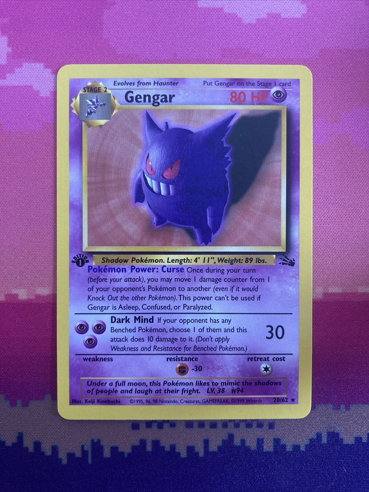 Pokemon Card Gengar Fossil 1st Edition Rare 20/62 Near Mint Condition
