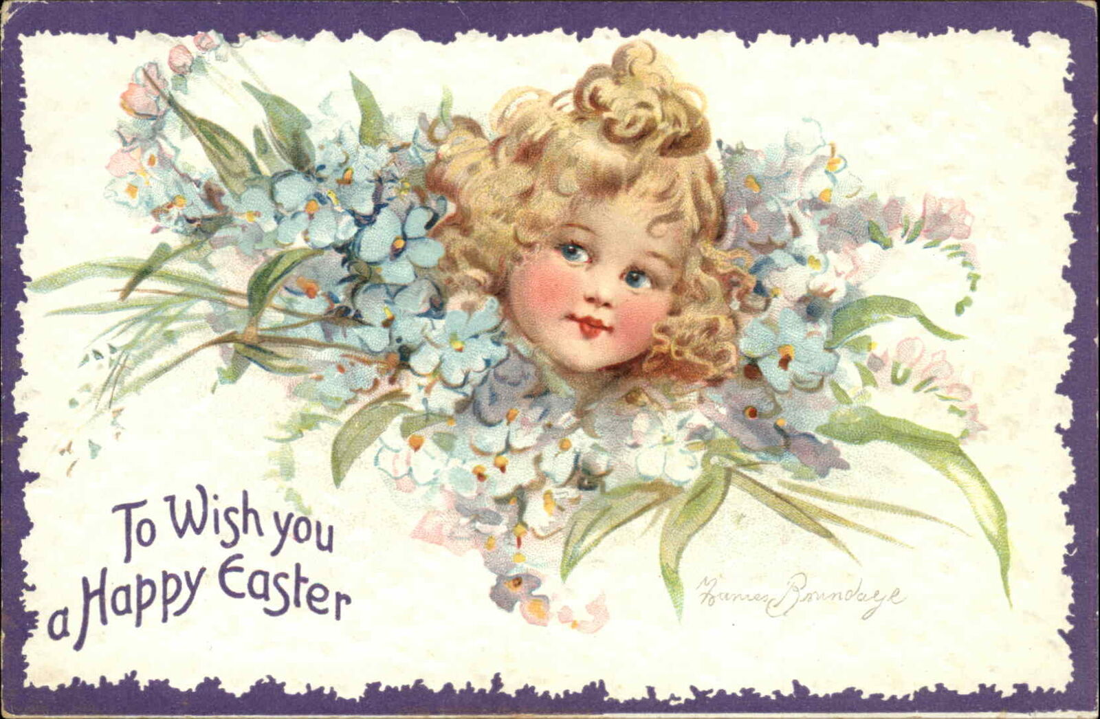 Easter Girl Flower Face  TUCK #1049 Frances Brundage SCARCE c1910 Postcard