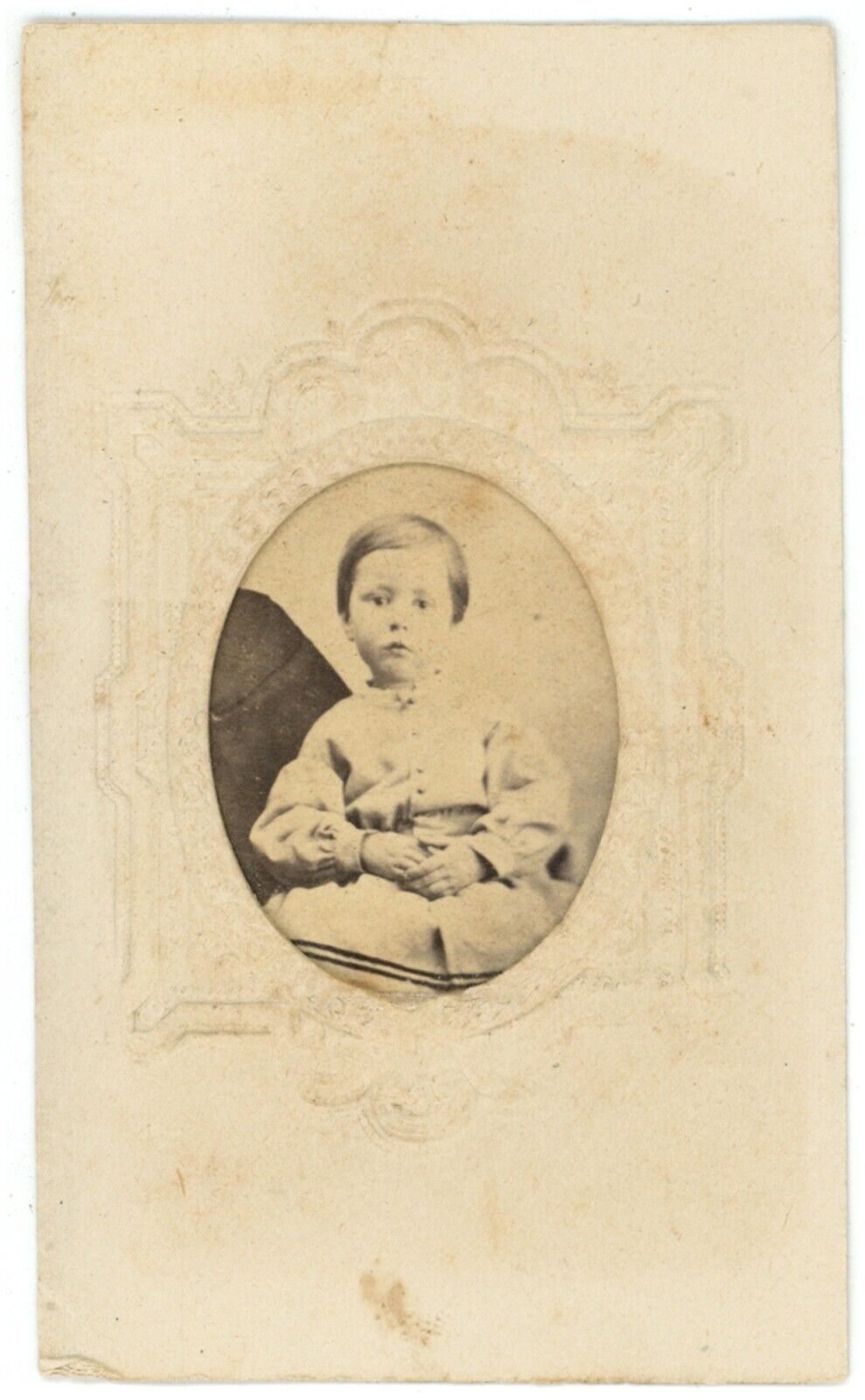 Antique Ornate CDV Circa 1870\'S Adorable Child In Victorian Outfit