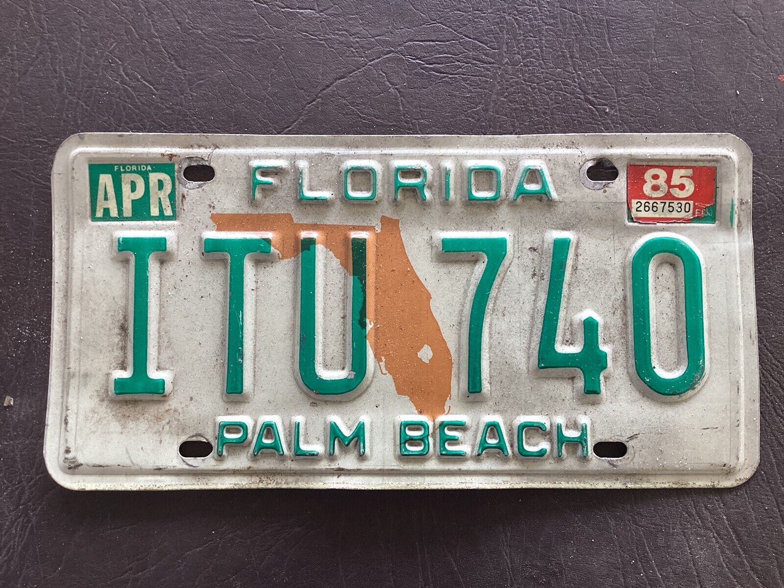Florida License Plate 1985 Palm Beach ITU740