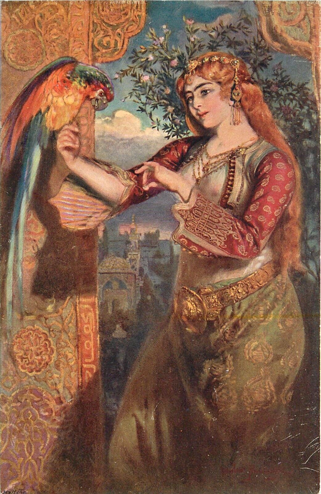 W. Pawliszak Art Postcard; Exotic Fairy Tale Princess & Her Parrot Unposted