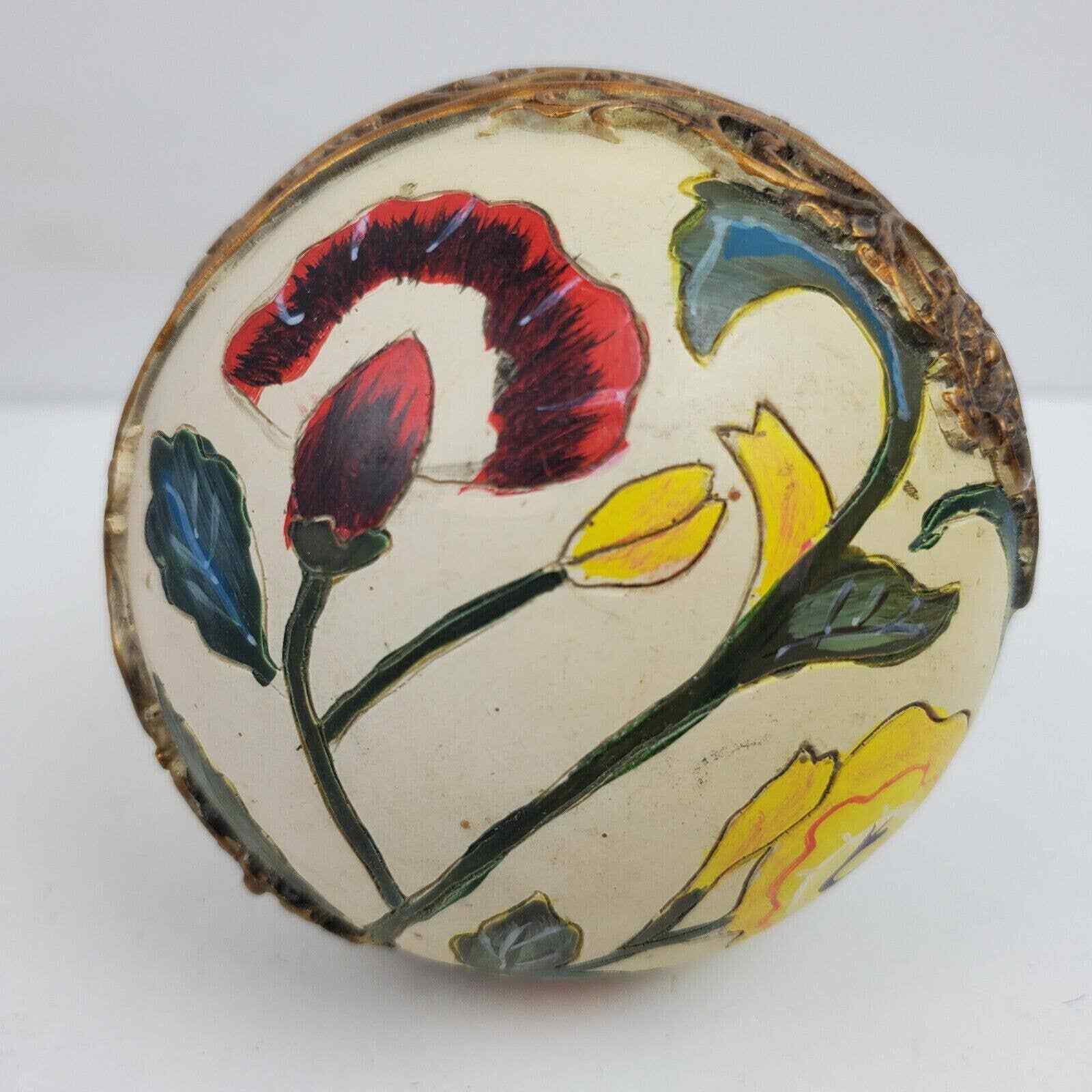Vintage Folk Art Decorative Ball 4 Inch Hand Painted Flowers