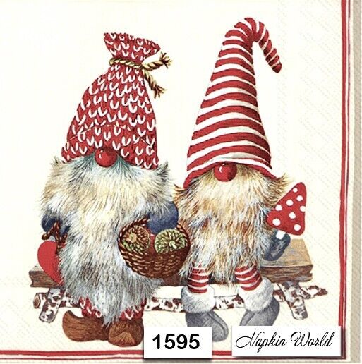 (1595) TWO Individual Paper LUNCHEON Decoupage Napkins - GNOMES TOMTE CHRISTMAS