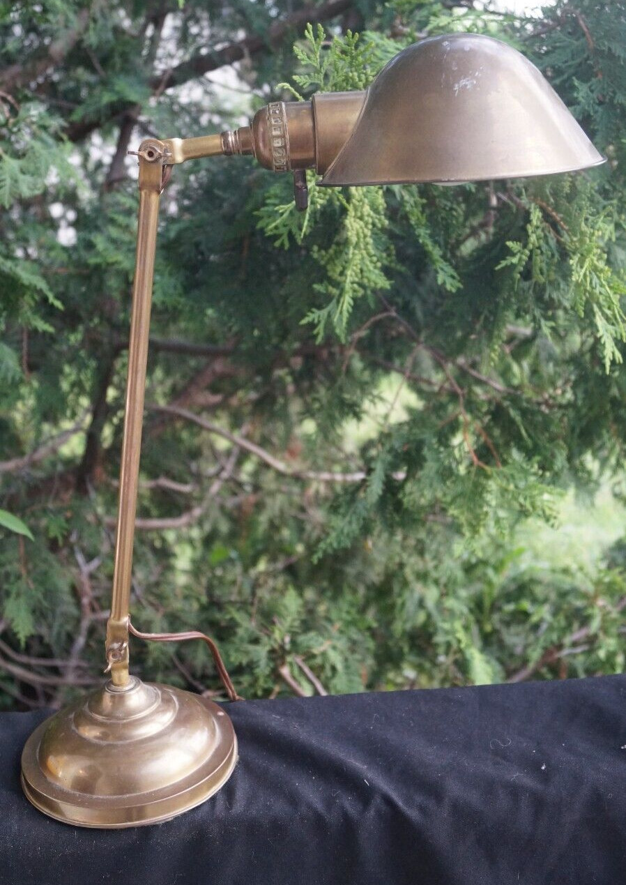 Antique 1920s Faries OC White Brass Articulating Bankers Desk Lamp - SIGNED