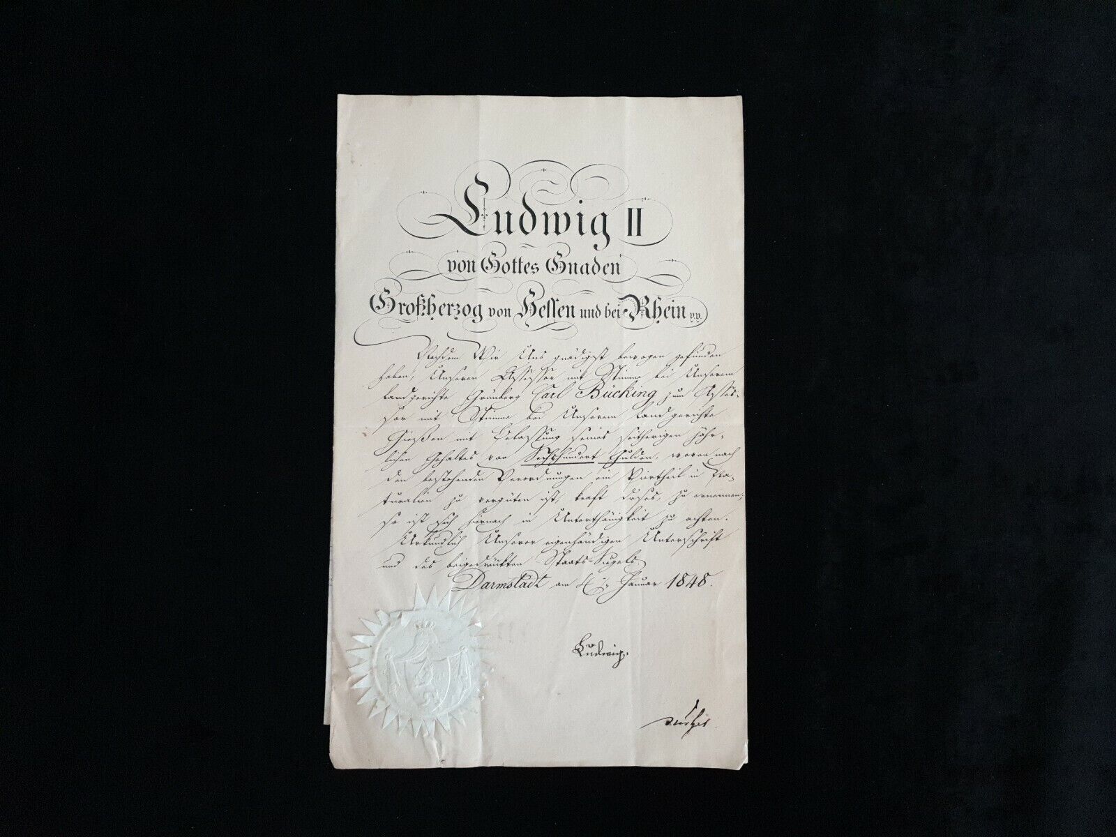 Rare 1848 Royal HRH Prince Ludwig II Grand Duke Signed Document German Royalty