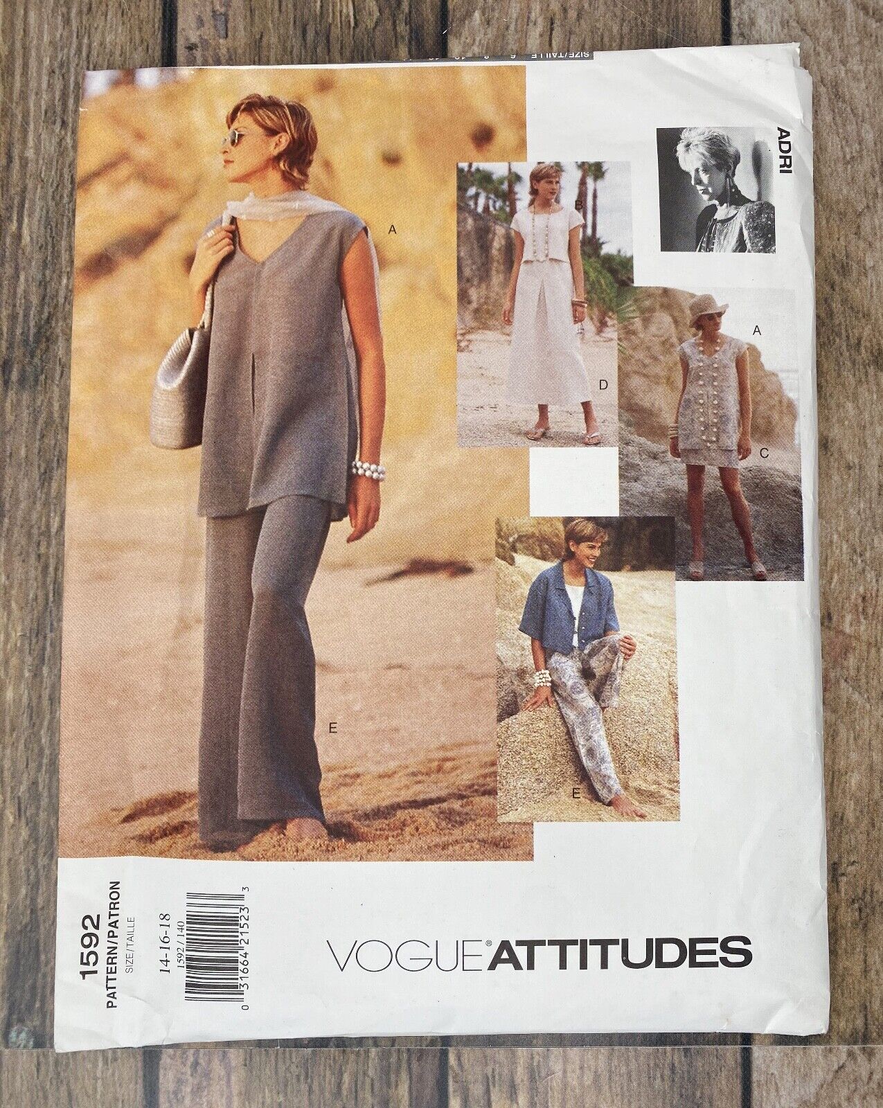 Vintage 1995 Adri Pattern 1592 Vogue Attitudes Tunic Pants 14-16-18 Uncut