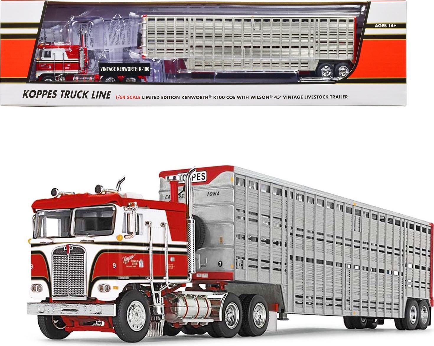 Kenworth K100 COE Red And White With 45' Wilson Vintage Livestock Trailer Koppes