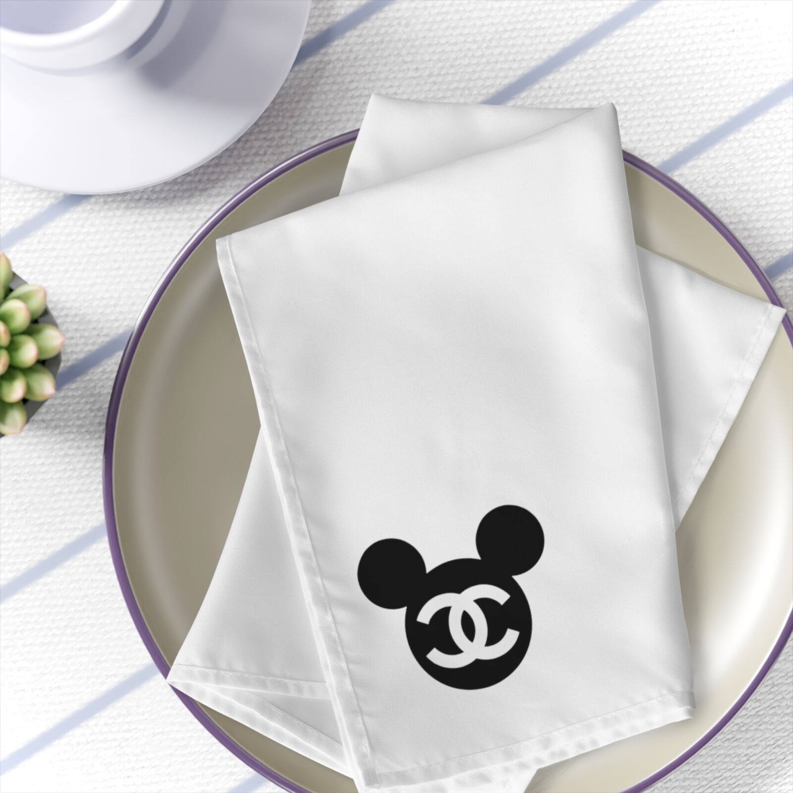 Customized Cloth Dinner Napkin set of 4 Black Chanel Logo Mickey Mouse Specialty