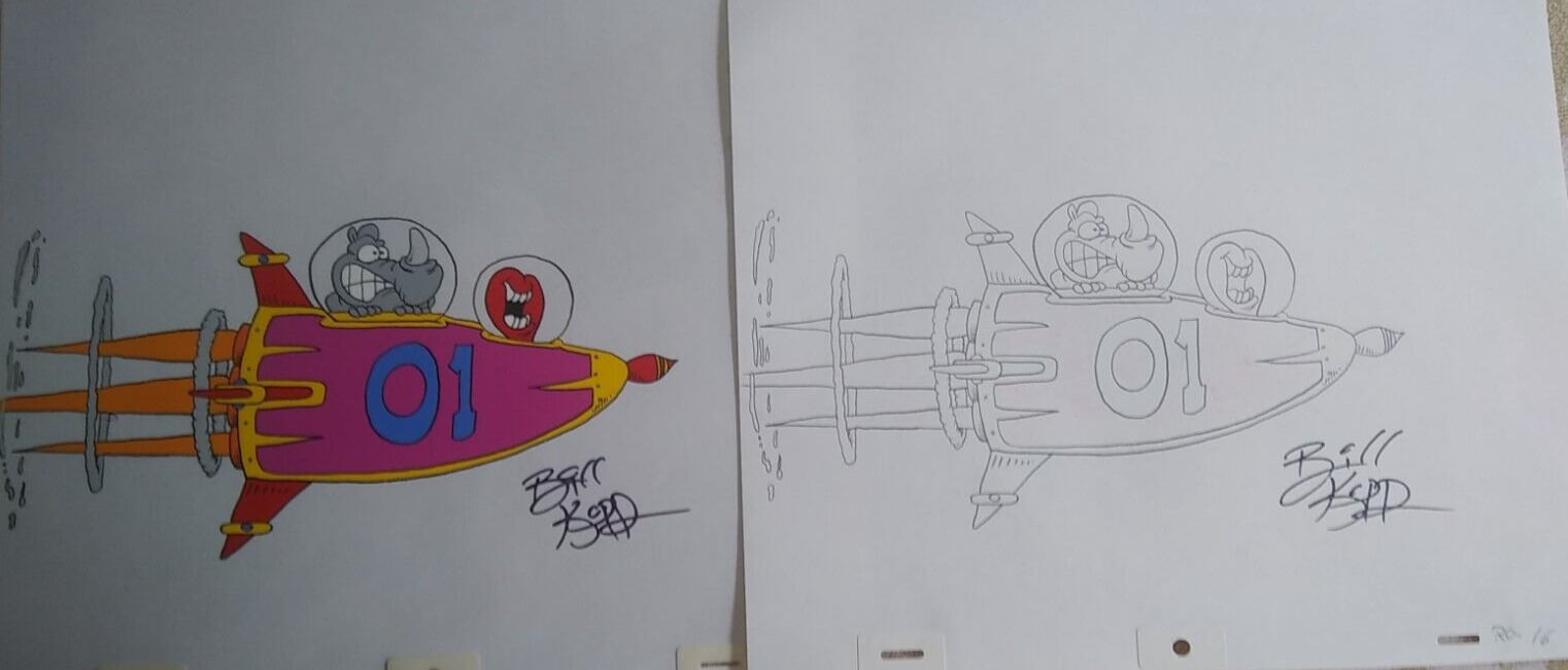 ONE CRAZY SUMMER -DELETED SCENE  RHINO IN ROCKET #RO16  CEL W/ MATCHING DRAWING